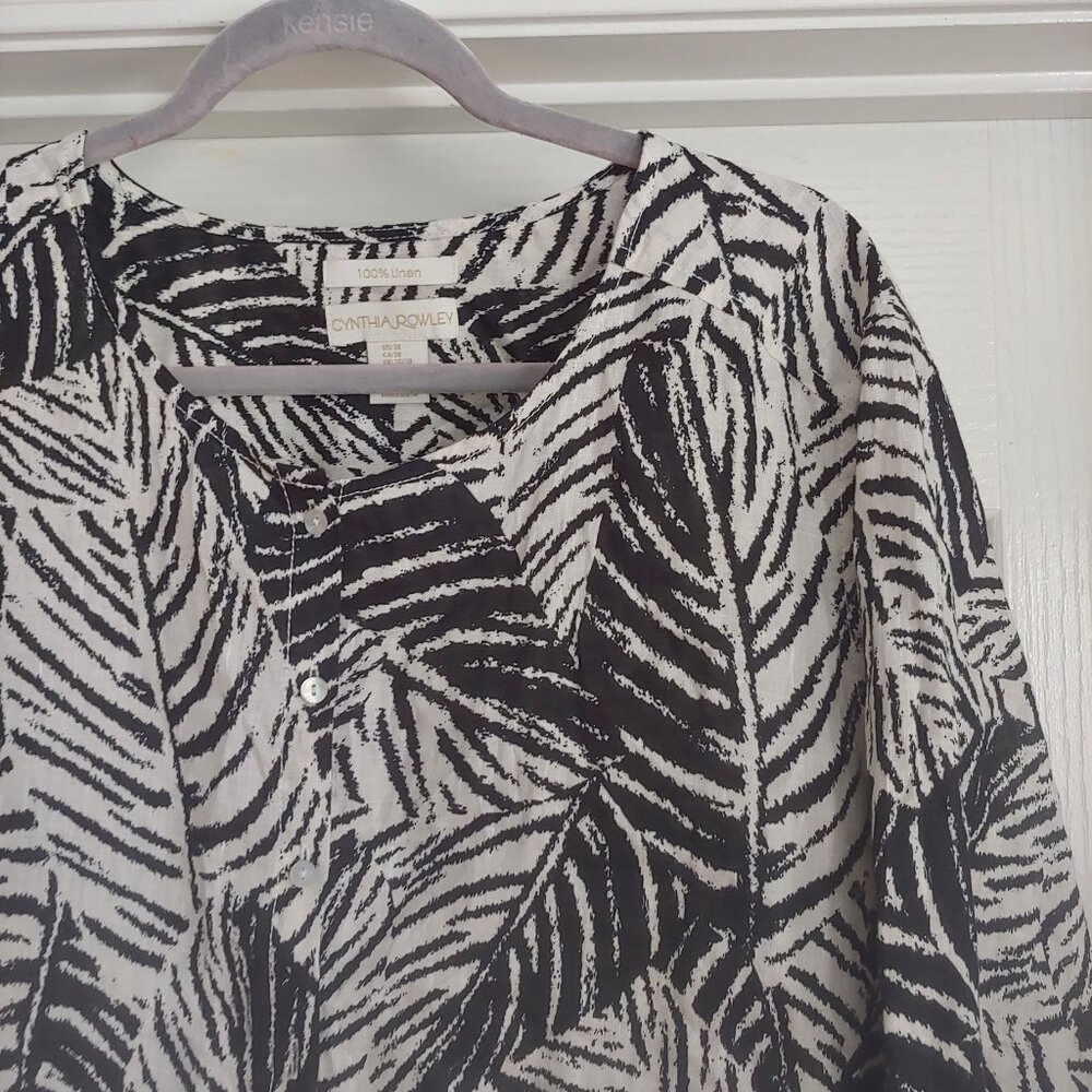 Cynthia Rowley Womens Leaf Print Linen Button Top Business Mature 3X Top - Picture 6 of 12